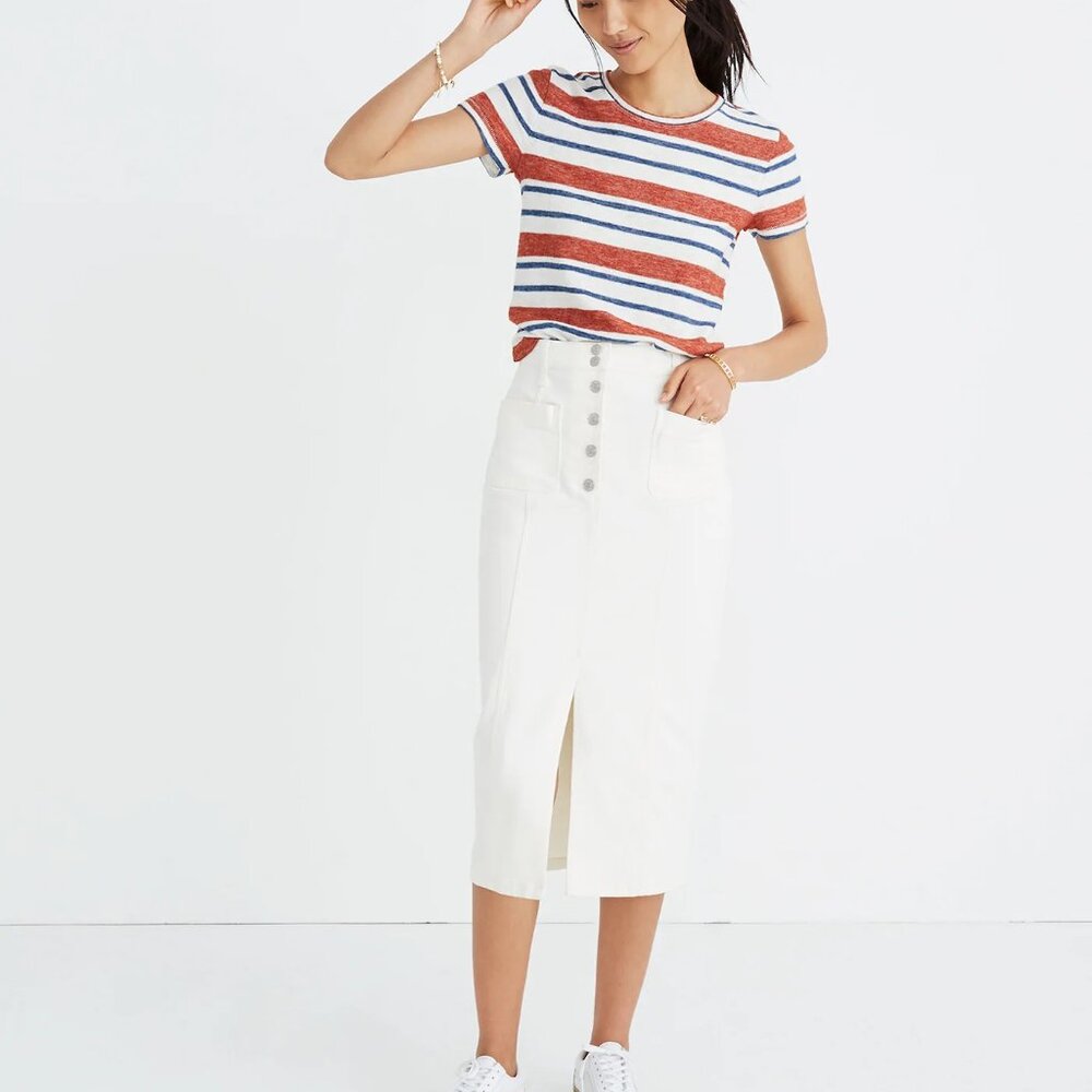Madewell White High-Slit Jean Skirt